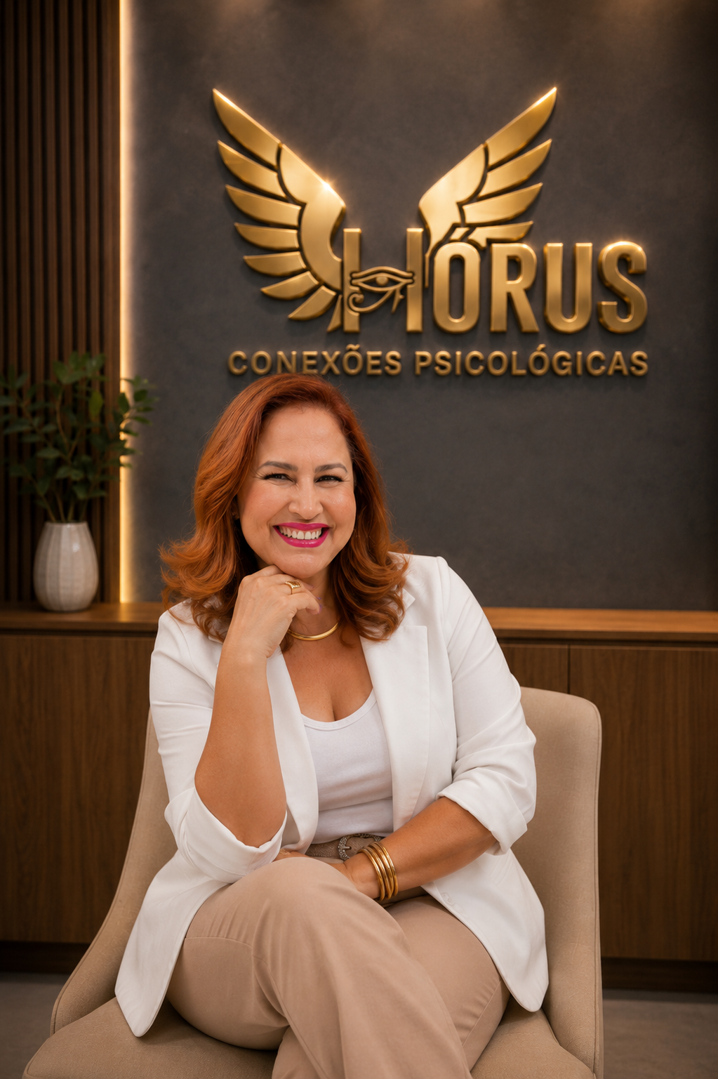 Silvia Letícia Moura sorrindo no consultório Hórus